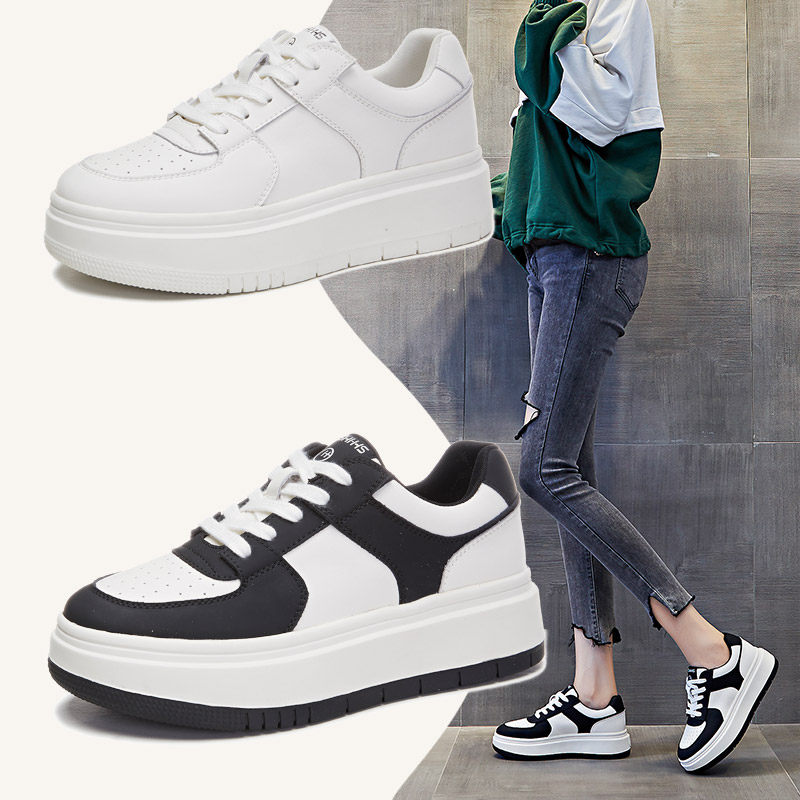 2023秋季新款大尺码松糕鞋女41一43真皮时尚学生厚底小白鞋系带女,女鞋,休闲板鞋,淘宝优惠券,粉丝福利购,淘宝优惠卷