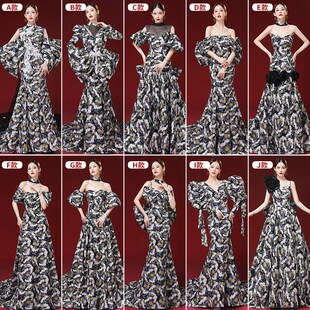 中国风模特走秀旗袍长款演出表演服复古晚会主持人礼服女高端大气