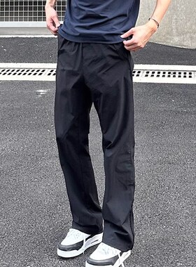 夏季LU版裤脚拉链速干直筒黑白绿色户外风防水机能裤子训练长裤男