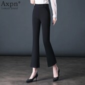 女2024年秋冬季 新款 加绒妈妈休闲裤 黑色微喇裤 小个子九分喇叭裤 子