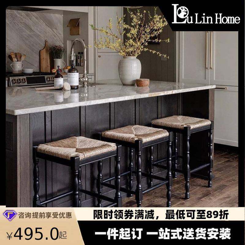 法式复古实木凳子家用餐厅绳编座面高脚凳中古风吧台实木高款餐椅,3C数码配件,其它配件,淘宝优惠券,粉丝福利购,淘宝优惠卷