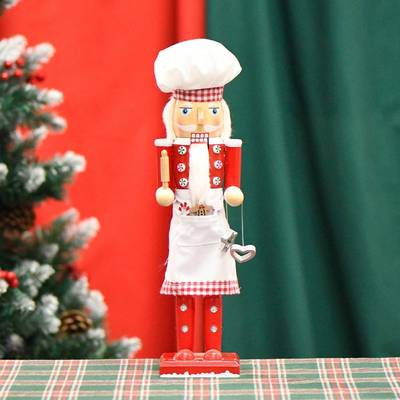 24新款38CM红身红脚厨师胡桃夹子胡桃实木装饰摆件工艺品圣诞摆件