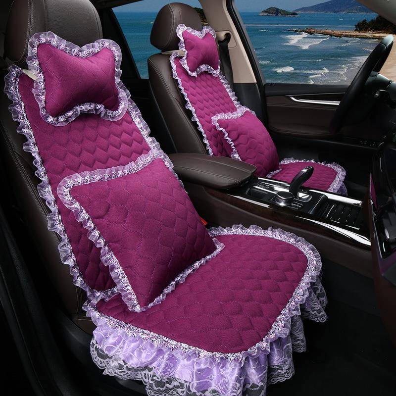 汽车坐垫夏季亚麻座垫女神款蕾丝花边四季通用座椅套女士车垫新款