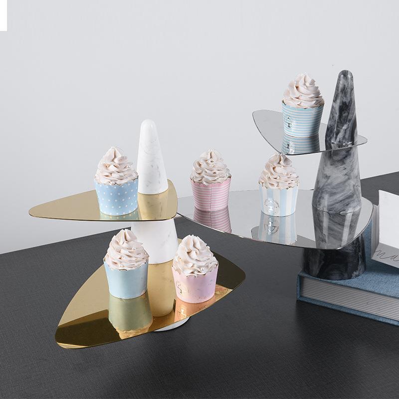 奢大理石轻甜EWH架品台摆盘蛋展示托盘甜品摆台装饰糕摆件双层蛋