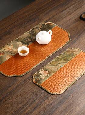 缎面编茶席手工大漆布双面44158中式竹禅艺干泡垫茶桌桌意旗布桌