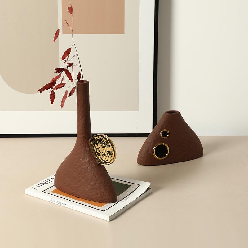 新中式奢手绘陶瓷山形居花瓶MEV样板房玄关轻餐桌创意术花艺器家