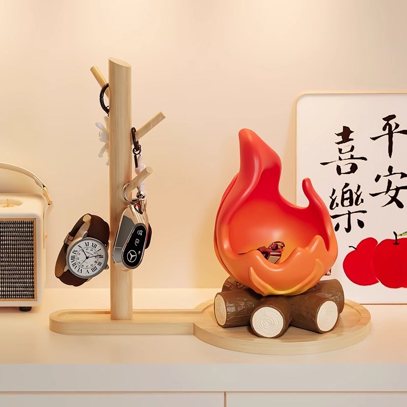 乔迁新居柴火摆件进门入r户玄关钥匙收纳盒置物架托盘装饰轻奢礼