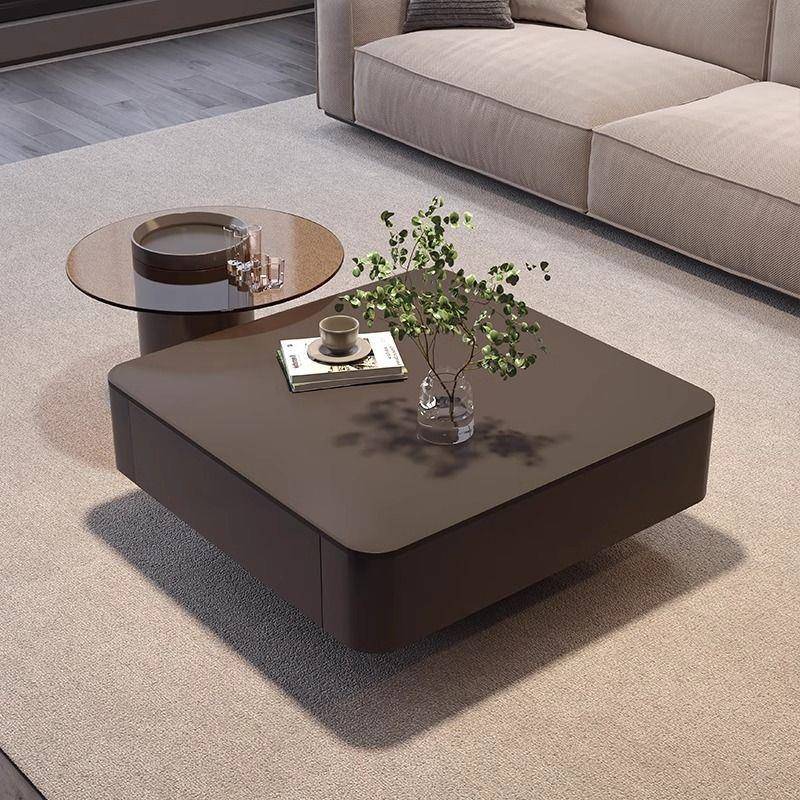 高级感轻奢意式方形岩小板111茶几户代简约客现厅家型用黑色茶桌