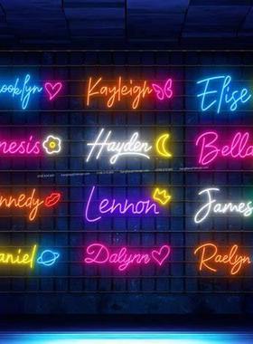 英室文字母名字定制教霓虹灯卧室求件PXJ婚LOGO装饰灯牌DIY一起订