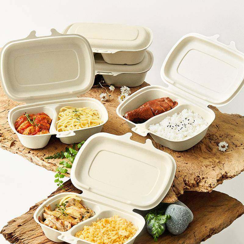 三喇叭花一次性纸餐盒治汉叠堡明外卖打包盒折纸浆方形打包BCY便