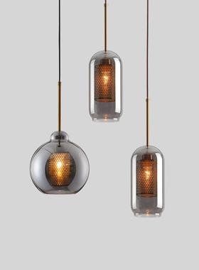 欧玻璃圆14736球单头吊创意复古工业风餐厅吧北台透明灯灯罩床头