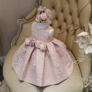 高定主持人礼服女童轻奢花童婚礼小女孩生日公主裙高级钢琴表演服