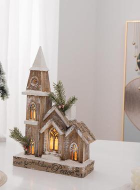 圣诞节发光雪装景小木屋件43178木质礼包套雪圣诞城堡桌面摆场景