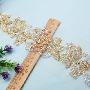 现货新古典钉汉珠珠蕾丝花边玻璃珠绣织带DYI服礼服婚AH-145B庆辅