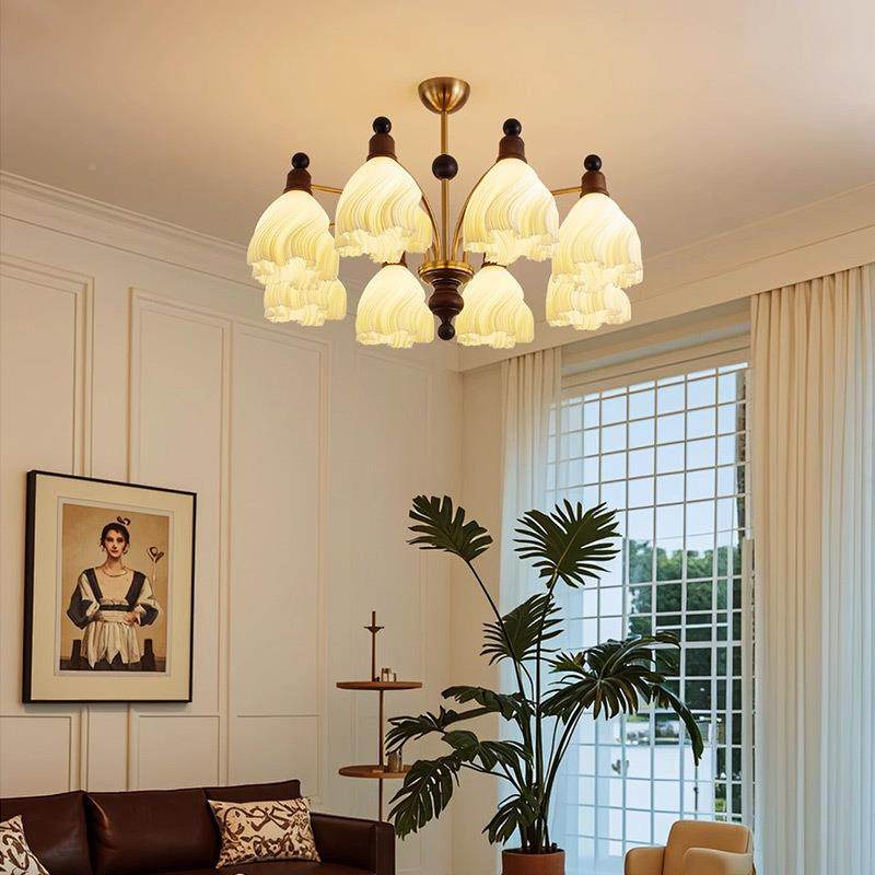 法式中灯古风木裙摆吊灯侘寂奶油风客厅64135灯实复古护眼厅高级