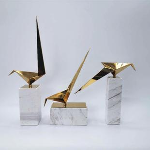 中式小鸟居软装客厅玄00关书柜北欧现间家饰品样板大理石摆件代酒