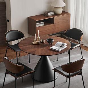 家中风实木餐桌圆古桌用小圆桌饭桌小户型黑胡桃985木圆餐桌椅组