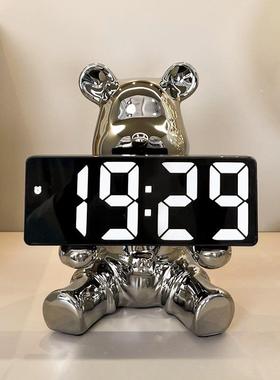 轻奢暴熊时钟摆件领结熊+居客厅玄家关卧室电视柜房间饰摆力件装