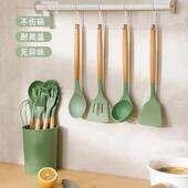 木柄硅胶锅铲铲不粘锅漏专用1家用汤勺厨8色硅胶房炒菜子2件厨具