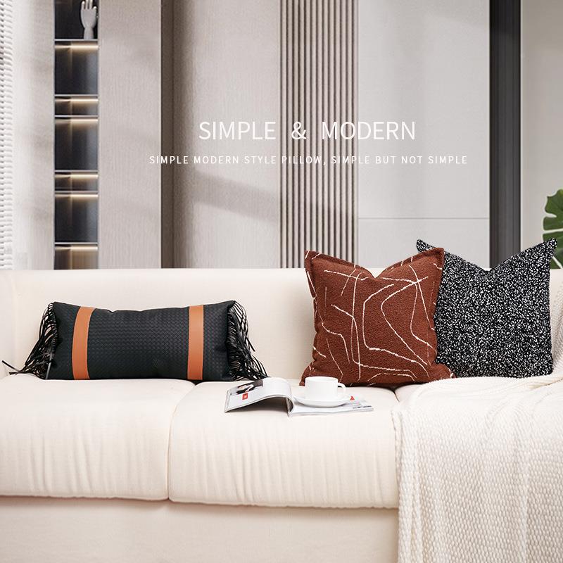 轻简约楼艺术别沙发墅靠垫抱枕售处样板房皮质黑色肌理JY827奢流