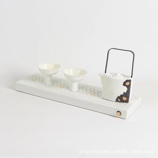 新中式 样板间窗家具 高脚茶杯茶盘具托组禅意飘摆件KSA家合居软装