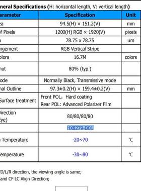 7寸FH120D0*1920IPS-20+70宽温80%高色域300度-500-1000QOP亮可选