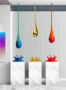 酒店大吊装水滴雕塑璃电挂饰商业中堂VOK心样板间饰品装置玻钢摆