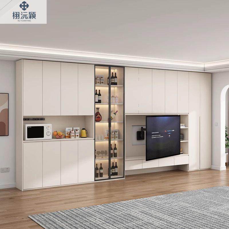 奶油组风电视柜简约现代厅用一体合背景墙收纳储物WDL满墙客小户