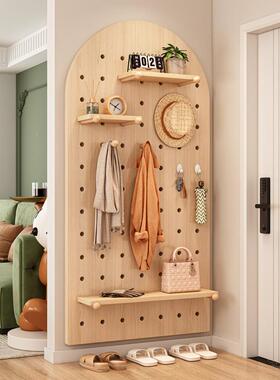 实木洞洞板置物架板墙94617上质入户玄关门挂口木面墙缝纫机线架