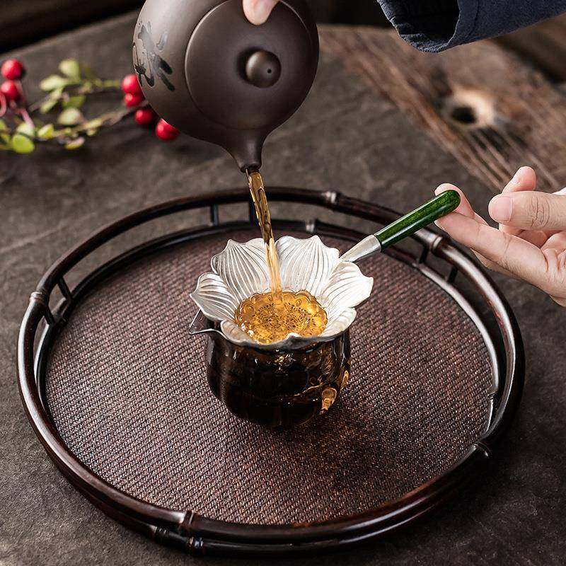 岸堂锡茶锤纯dat640纹茶滤创意玉手柄石茶漏大茶道配件功夫茶具过