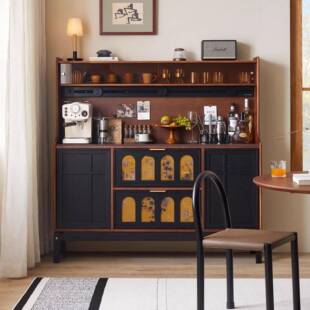 ZIY实木餐柜客厅靠储墙物啡柜子多功能咖吧台一体柜法式复边古桌