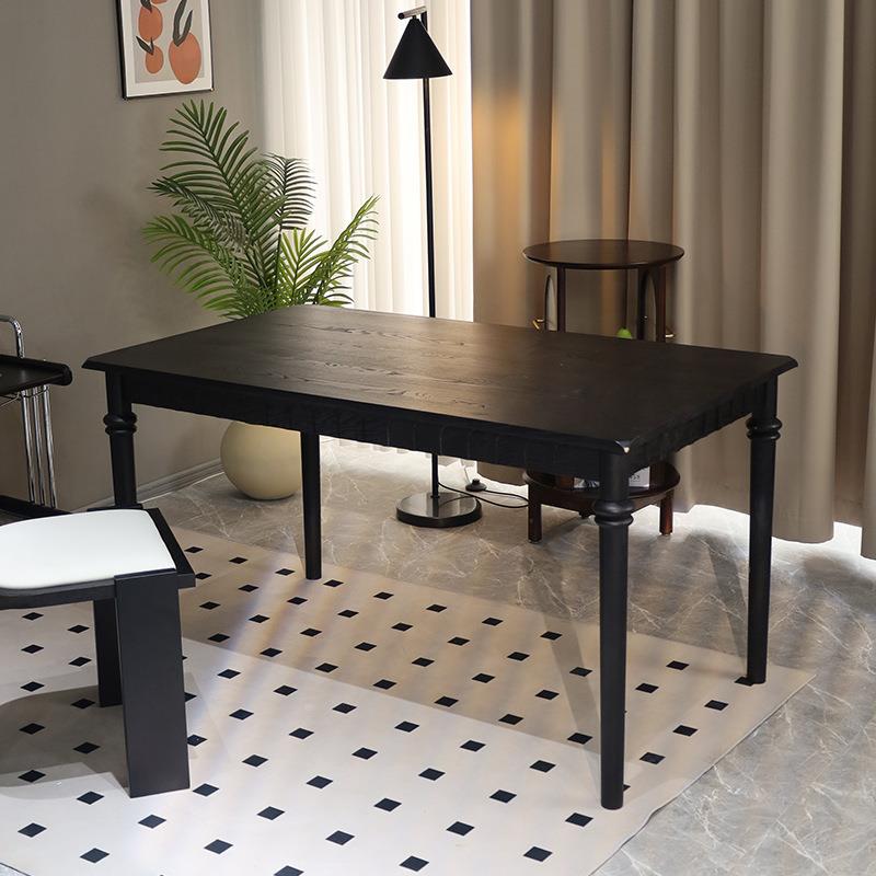 小户型黑色实木餐桌式复子古简T45约家用白蜡木桌法长方形桌饭书