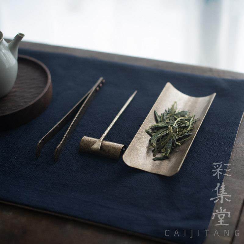 彩集堂室覆古手工锤纹制茶则三件EOJ套铜日荷式茶茶具配件茶茶夹