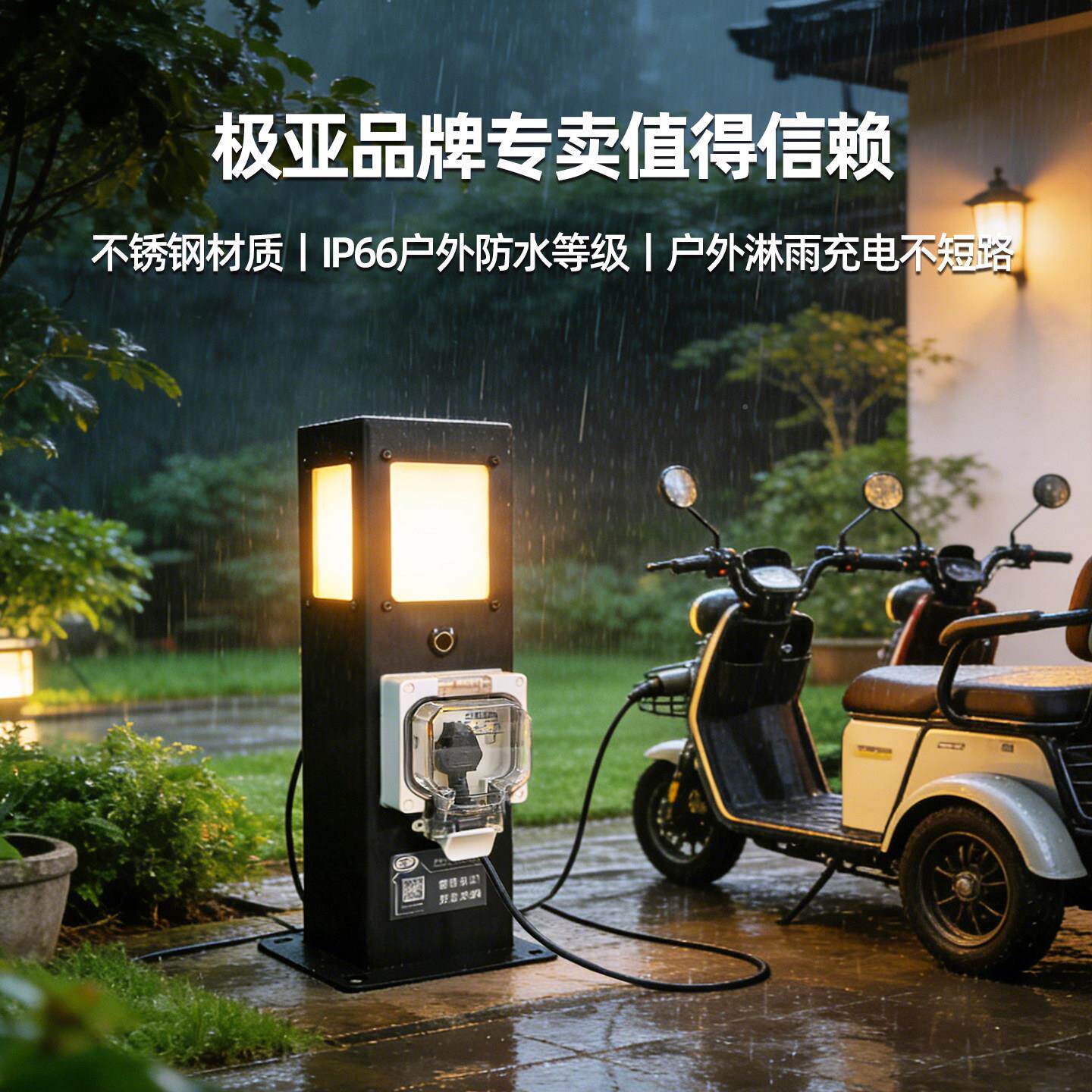 户外庭院别墅室外三轮车充电专用40CM防插雨座排智VIX制能控插充