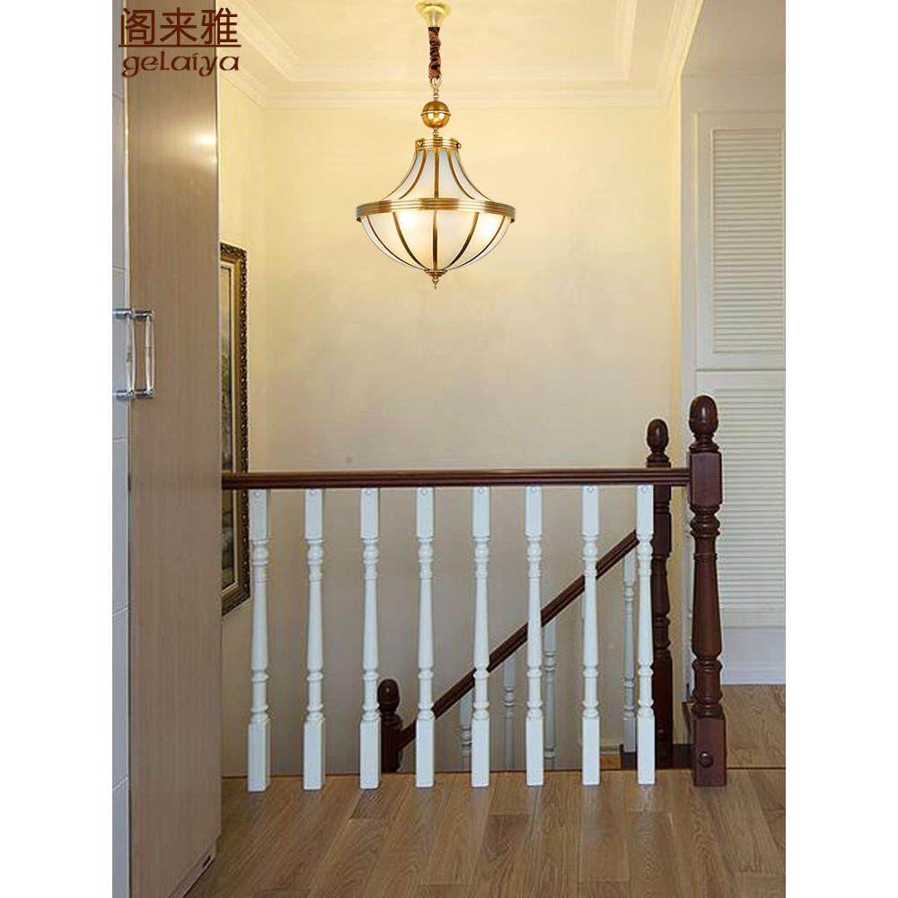 美式房子口入大厅走廊灯吊欧式覆455式地板入口楼梯吊灯简单长的