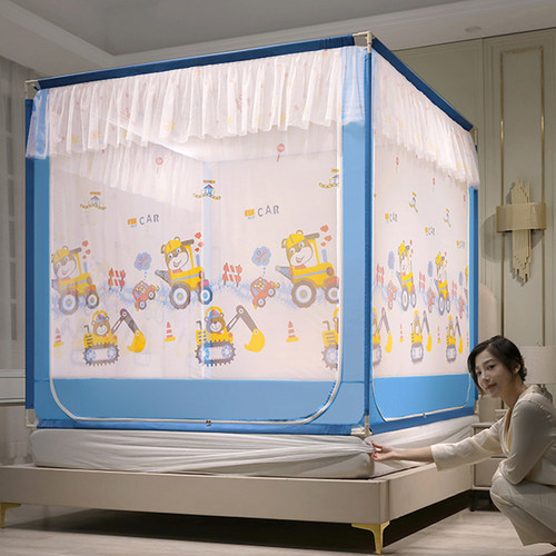 A类母婴级坐床式蚊帐带床笠含支架蒙古包全封闭儿童防摔家用卧室