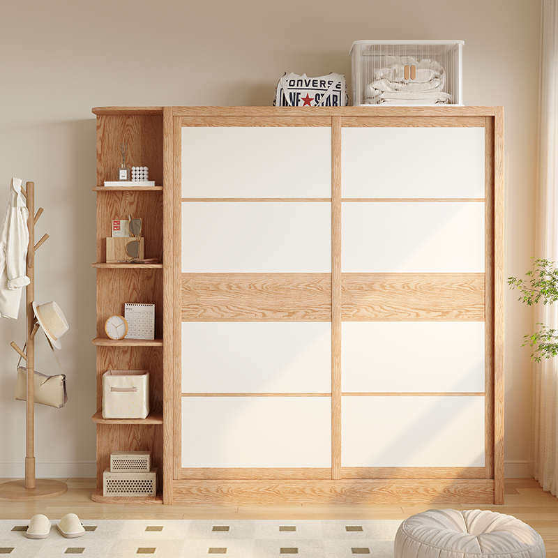 北欧风格衣柜推拉门家用卧室现代收纳移两门简约组装实木原木门柜