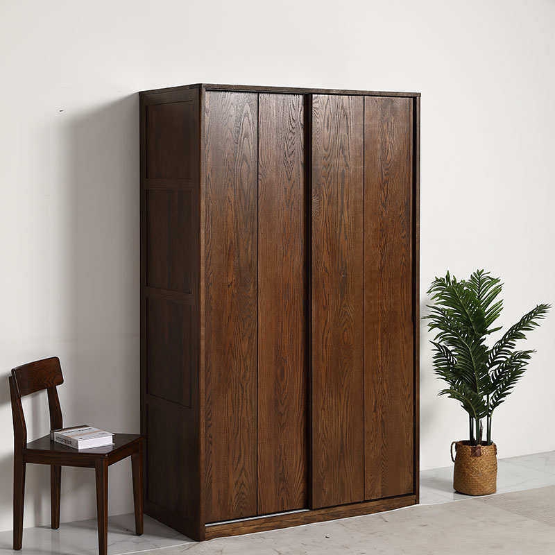 实木衣柜北欧红橡木卧室衣橱移家用收纳柜子推拉门门储物柜
