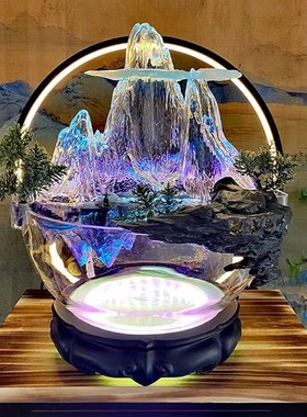 中式玻璃鱼缸办公室家居商铺装饰品峰山水起创意山水摆件