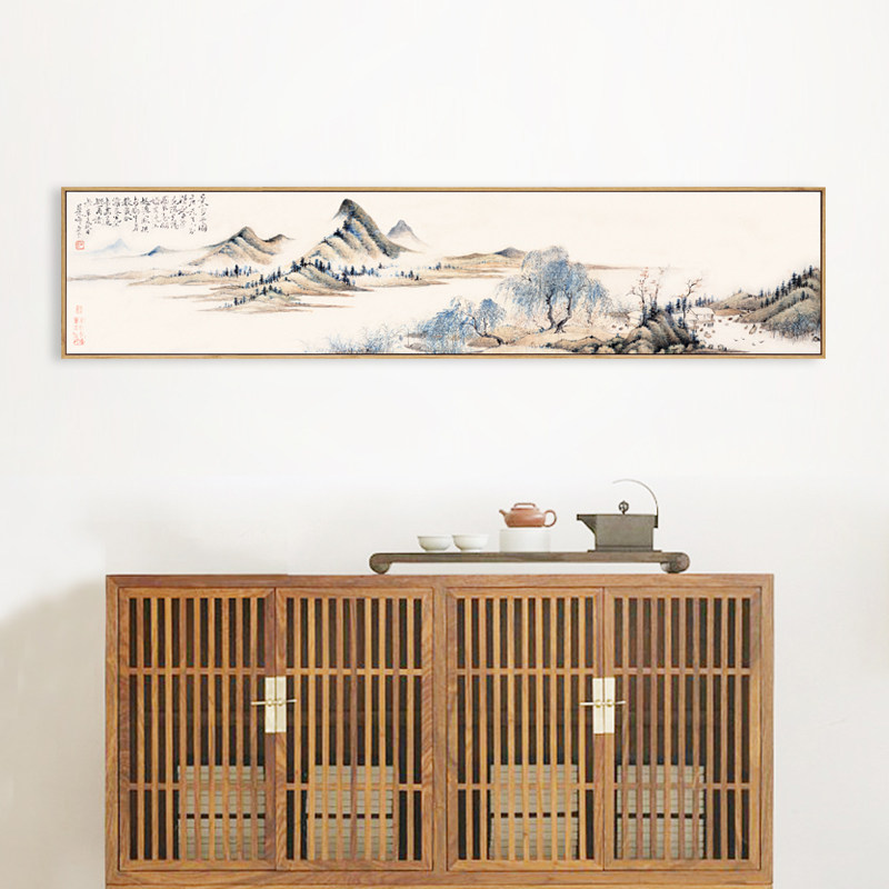 水墨宣言新中式横幅山水装饰画清恽寿平花岛隐栖国画茶室背景挂画