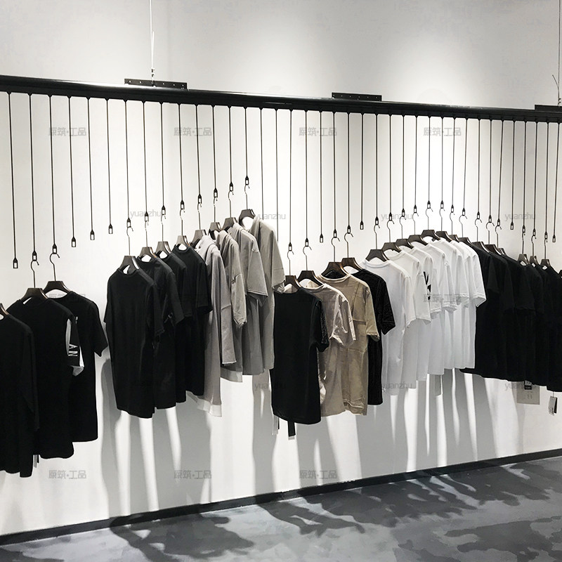 简约上墙货架展示架男女服装店吊顶悬挂衣服架吊挂衣服铁艺挂衣架