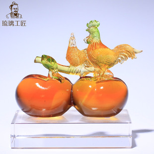 琉璃客厅家居手工艺品创意可爱属鸡吉祥物水晶装饰摆件玻璃艺术品
