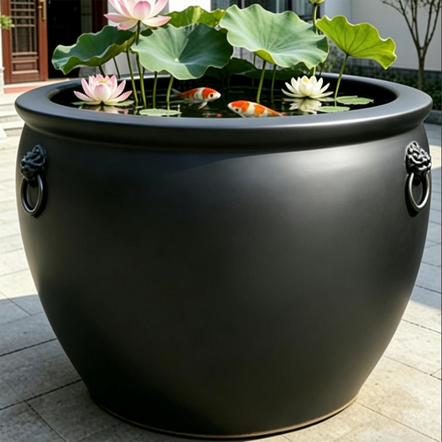 庭院大缸景德镇陶瓷鱼缸水缸养荷花碗莲睡莲盆乌龟缸甲鱼缸加高款