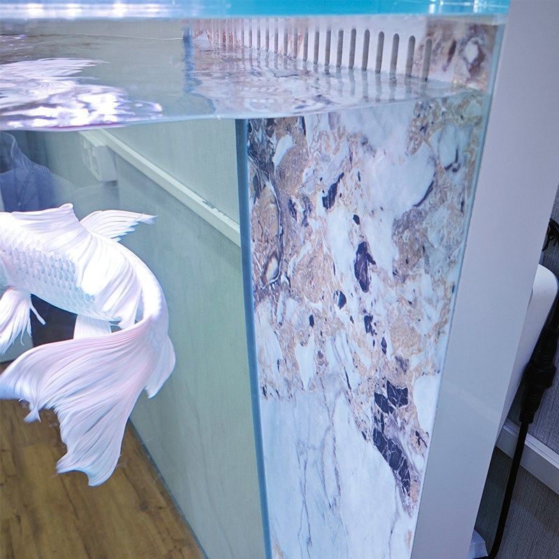 落地屏风岩板鱼缸客厅2025新款超白玻璃一体拉筋创意底滤生态鱼缸