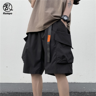 夏季 新款 5五分裤 短裤 男款 男士 美式 机能黑色工装 宽松休闲男生中裤