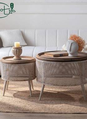 美式铁艺做旧边几法式复古42610展型厅装饰圆桌小小户家用实木茶