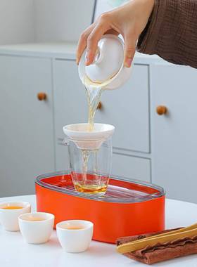 旅行茶具13369套便携式一壶四杯装随身快客杯盘户外组茶合泡器印l