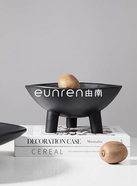 现代简约白创意黑装三脚托圆形果盘摆件家居茶ECU几桌面糖果盘软