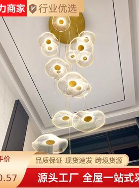叶复式挑吊高20858楼梯长吊灯现代简约意荷轻奢别墅挑空旋创转楼