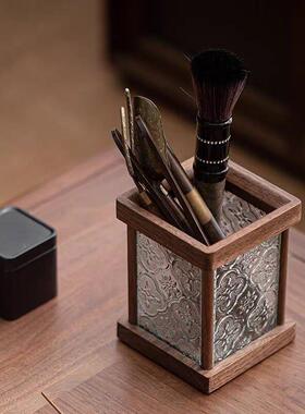 桃木茶六君子套装高档胡LQL实木创意玻璃面笔道筒茶配件具收纳工